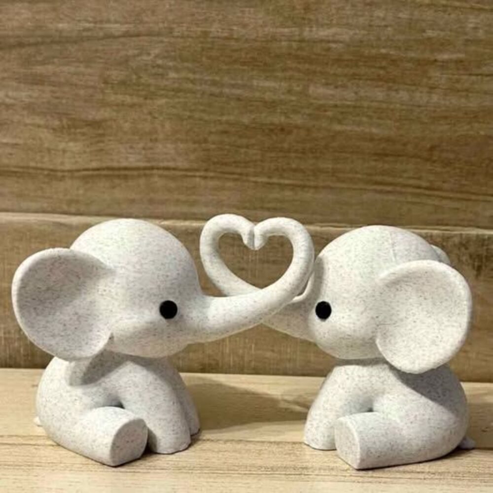 Cute Elephant Couple Heart Figurines